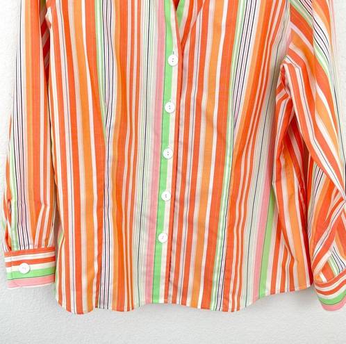 Coldwater Creek  Women's Plus Striped Button Down Cotton Shirt Orange Size 1X