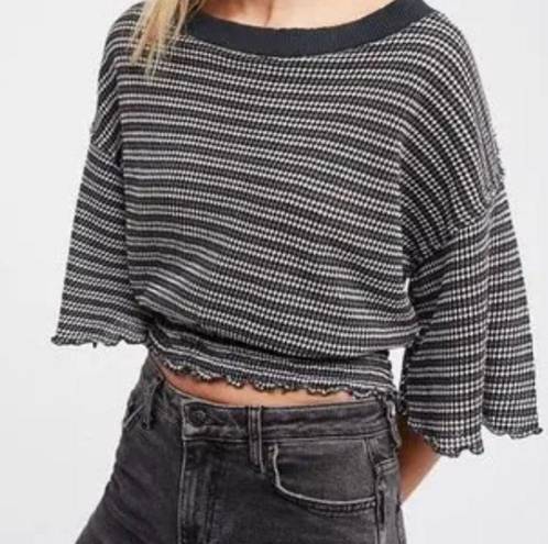 We The Free Free People ebony Tee peplum shirt top striped waffle knit oversized Large