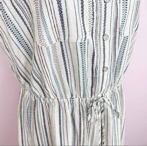 Bebop  Dress Striped Linen Blend Sleeveless Shirt XL Juniors Cream Blue