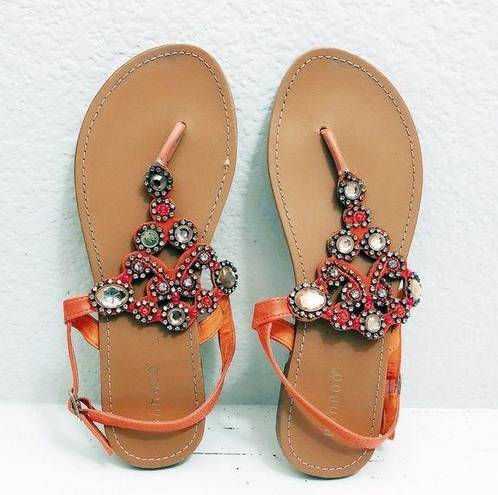 Bamboo  Thong Sandals Embellished Orange Shoe Size 9