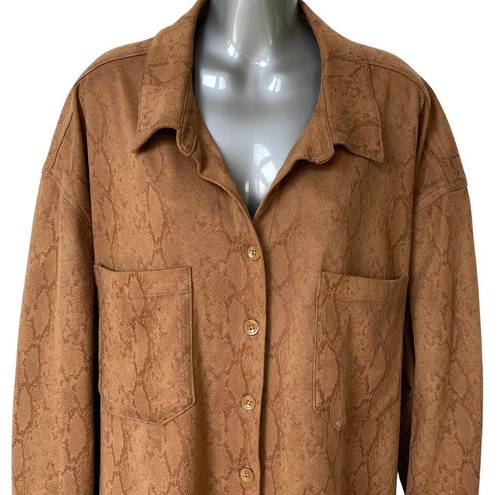 Good American Shacket Brown Cognac Snakeskin Button Up Women's Plus Size 5 2XL