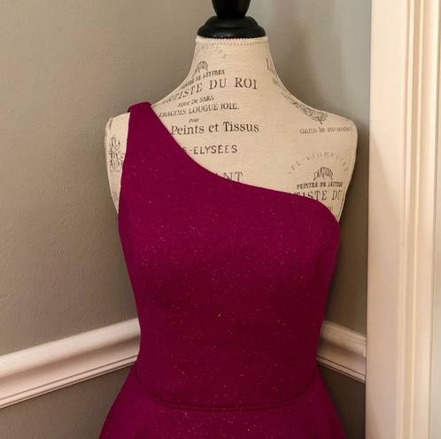 Jovani NEW  SZ 8 FUCHSIA SHIMMER ONE SHOULDER FORMAL COCKTAIL DRESS WITH POCKETS