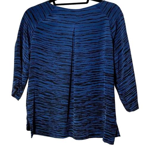 Vince  Silk Blue/Blk Zebra Striped 3/4 Long Raglan Sleeve Blouse Sz Small