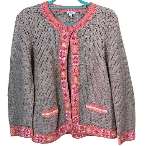 J.Jill  Linen Granny Square Crochet Cardigan Size Small