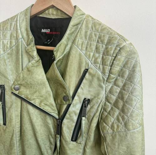 Miss Sixty  M60 Light Green Faux Leather Moto Jacket Womens Size S Zippers