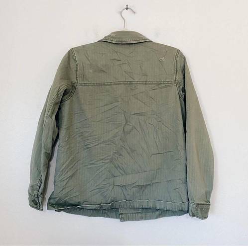 American Eagle  Outfitters Green Distressed Button Front Utility Jacket