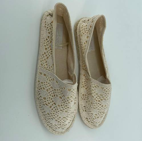 West Loop Women’s Creme Fabric Crochet Slip On Espadrille Flats Large 9/10