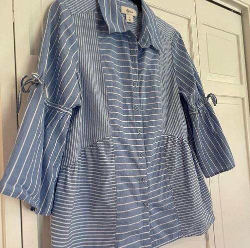 Style & Co SALE  blue striped button front top size small