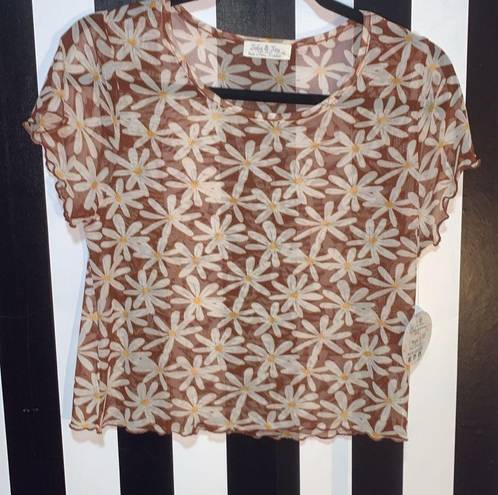 Daisy 🆕Mesh Brown  Floral Retro Groovy Vibe Crop 1 Small Left