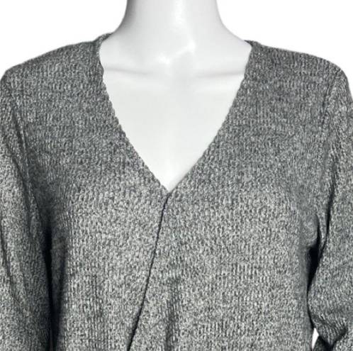 Olive & Oak  Sweater Gray Black Marled Surplice Front V-Neck Wrap Front