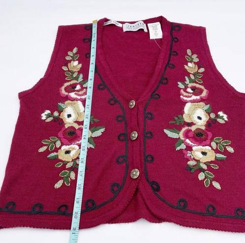Jantzen Vintage  Classics Women's Floral Embroidered Sweater Vest Maroon Red NWT