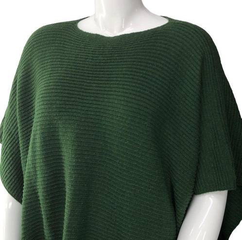 J.Jill  Womens One Size Poncho Sweater Green Front Pockets Tunic Length Rib Knit