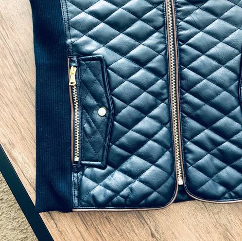 FATE. Navy Leather Quilted Vest