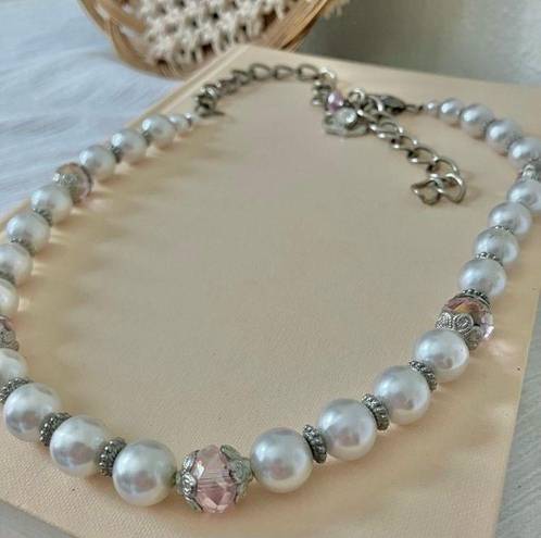 American Vintage Vintage “Laetitia” Silver Purple Pearl Necklace Chunky Chain Clasp Crown Y2K