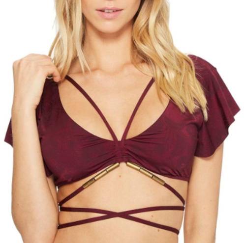 The Bikini Lab  Wrap Bikini Top Maroon Tie Strappy Size XS NWT