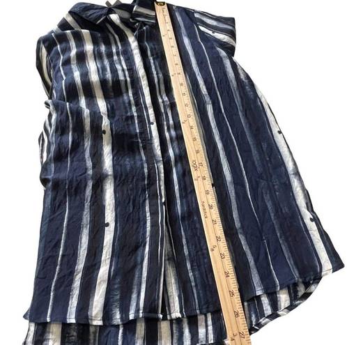 Habitat  Clothes to Live In Button Up Blouse Blue Striped‎ Collar Women's Size XS