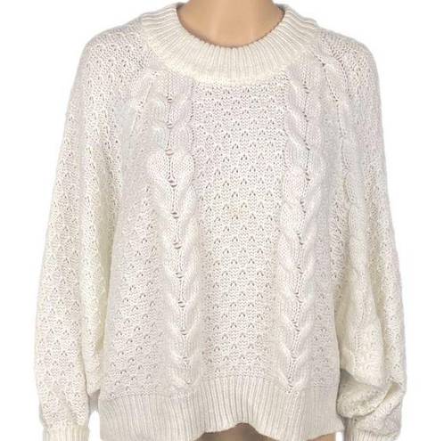 The Moon  & MADISON cream, dolman sleeve, cropped, cable knit sweater. Medium. EUC