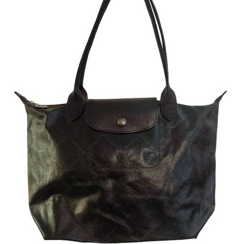 Longchamp  Le Pilage Black Coated Canvas Medium Size Tote Bag (Damage)