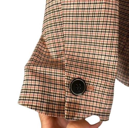 Mango MNG by  Pink Plaid Classic One Button Collared Career Blazer Women Sz 4