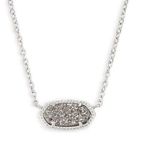 Kendra Scott  Elisa Platinum Drusy Pendant Silver Rhodium Chain Necklace