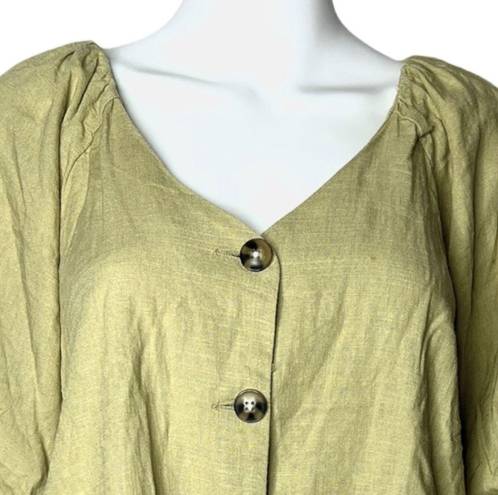 Harper  Women's Blend Blouse Tan Linen Cotton Blend Short Sleeve Puff Sleeve