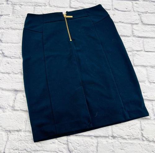 Michael Kors  Gold Zipper Stretch Pencil Skirt Size 4 Navy‎ Blue Knee Length