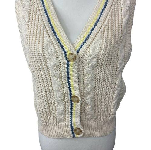 American Eagle Size M Sweater Vest Cream Button Up Cable Knit Academia NEW