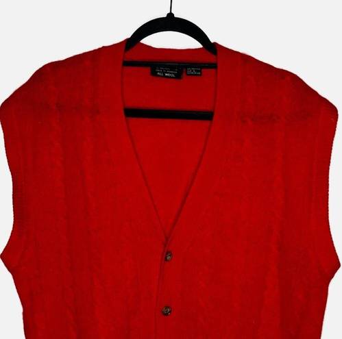 Brooks Brothers  Womens 100% Wool V-Neck Button Up Cable Knit Sweater Vest Red L