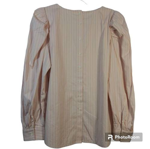 Treasure & Bond  Pink Stripe Puff Sleeve Button Back Long Sleeve Top Size M