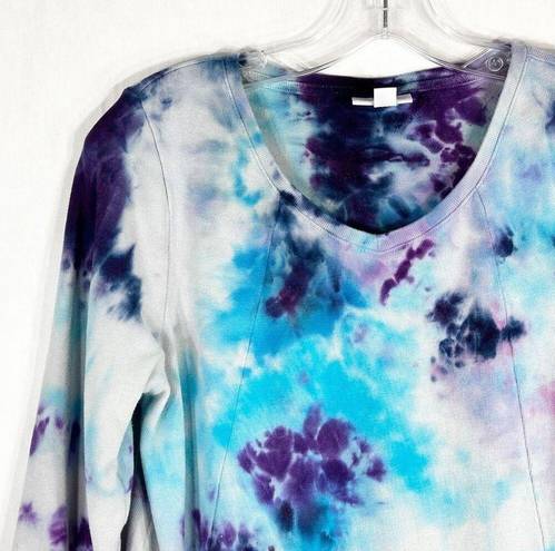 J.Jill Pure  Small Top Winter Flurry Tie Dye Handmade Gray Blue Purple Cotton 657