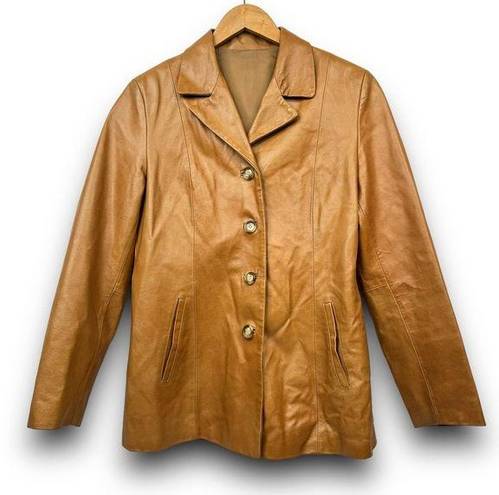 Vera Pelle VTG  Camel Brown Leather Jacket Lined Womens 44 (US Small / Medium)