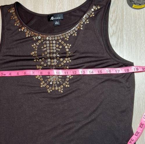 AB Studio | Brass Beaded Brown Tank Top