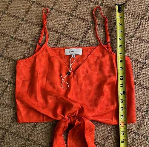 L'Academie L’Academie LA orange/ red camisole w tonal star pattern and tie front NWT S