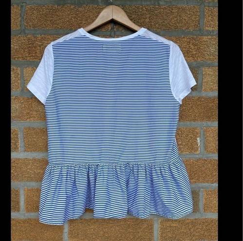 Kate Spade  Broome Street White Blue Striped Peplum Ruffle Tee medium