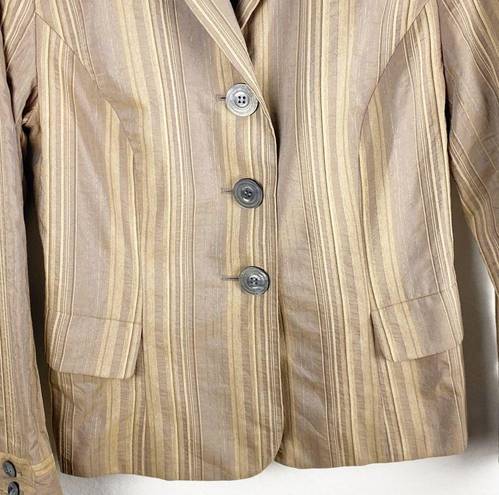 J.Jill  Brown Striped Wool Blend Three Button Blazer, Size 8