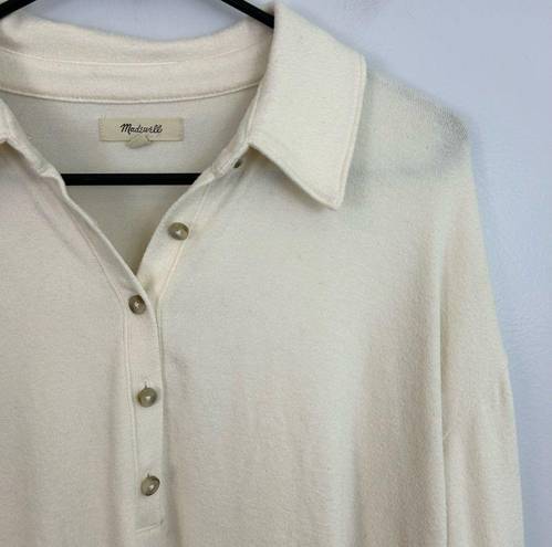 Madewell  Ivory Long Sleeve Half Zip Collared Soft Blouse Size Large