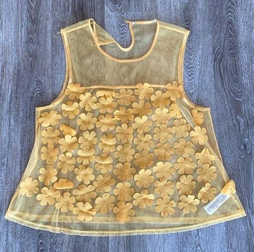 Daisy Y2k vintage boho  flower mesh tank top blouse festival yellow medium