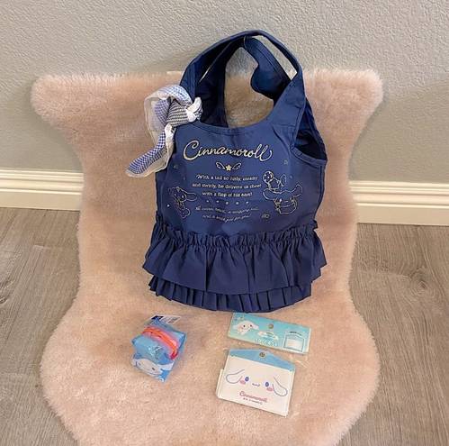 Sanrio Cinnamoroll Navy blue & gold frilly bag, card holder & change purse