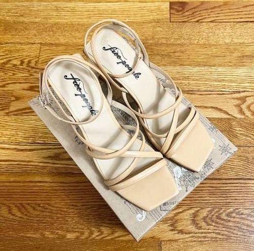 Free People Faye Strappy Heels Sz 38 EU Camel Ankle Wrap Square toe NEW