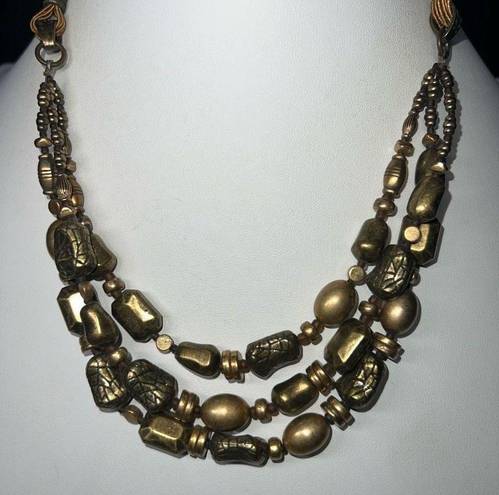 Coldwater Creek  Multi Strand Gold Tone Bead and Cord Necklace