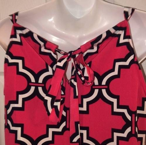 Crown & Ivy  Sz S Geo Print Fuchsia White Navy Halter Tie Dress