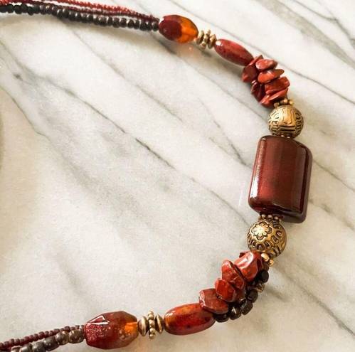 Coldwater Creek  Beaded Necklace - Rust Red Chunky Beads, Earthy Casual Style