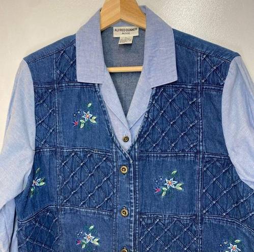 Vintage Blue Alfred Dunner  Denim Shirt Vest Combo Petite Size Large