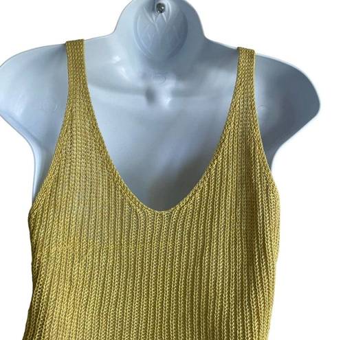 Club Monaco  Top Women Medium Yellow Double V-Neck Sleeveless Open Knit Cropped