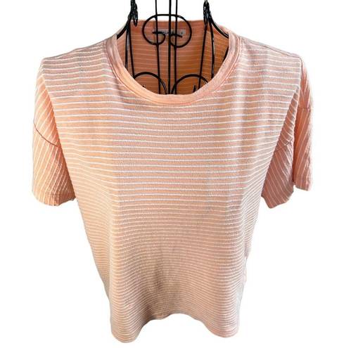 Marine layer  Cropped Textured Stripe Crew Neck Top Peach Size Small