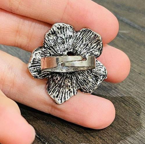 Pearl and Rhinestone Adjustable Flower Ring