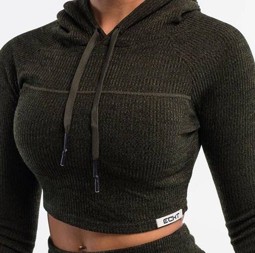 ECHT  Comfort Cropped Hoodie Green Marl Women’s Small