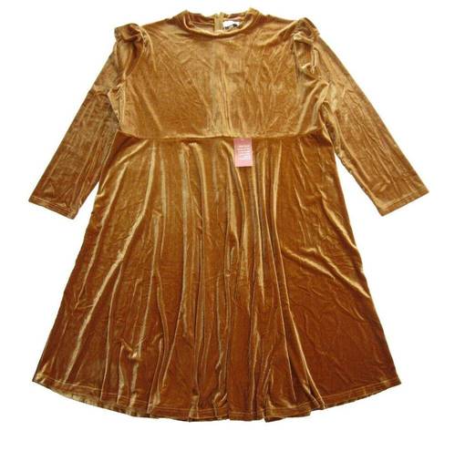 Krass&co NWT Ivy City  La La Lady in Gold Stretch Velvet Fit & Flare Dress 5X