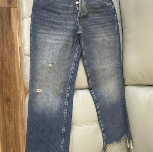 We The Free Free People Women's Blue Maggie Mid Rise Straight Button Fly Jeans Size 28 NWT