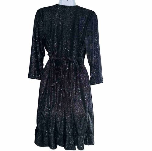 Tiana B New w Tags . Black Sparkle Ruffle Wrap Evening Party Dress Womens size Medium